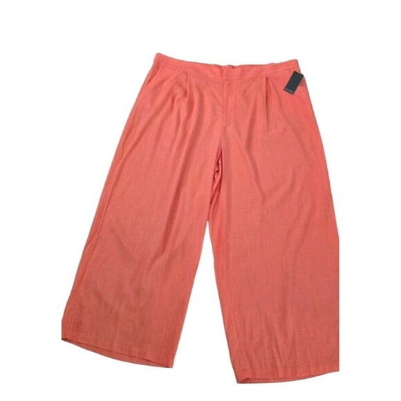 Eloquii Linen Pants Women's 26 Orange Easy Wide Leg Elastic Waist Pockets NWT - Picture 1 of 8